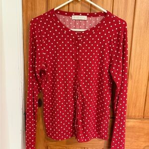 Abercrombie & Fitch Pointelle Button Up PJ Top Red Polka Dot Long Sleeve Large